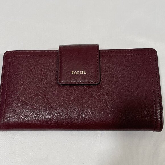 FOSSIL "Logan" Wallet RFID Leather Snap Bifold, Mahogany (Burgundy) - Picture 1 of 7